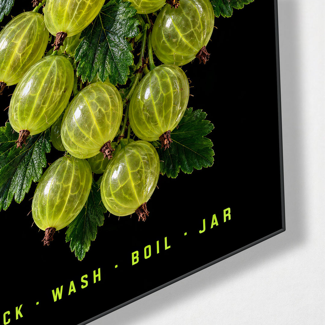 Gooseberries, Hanging On glass wall art, corner view