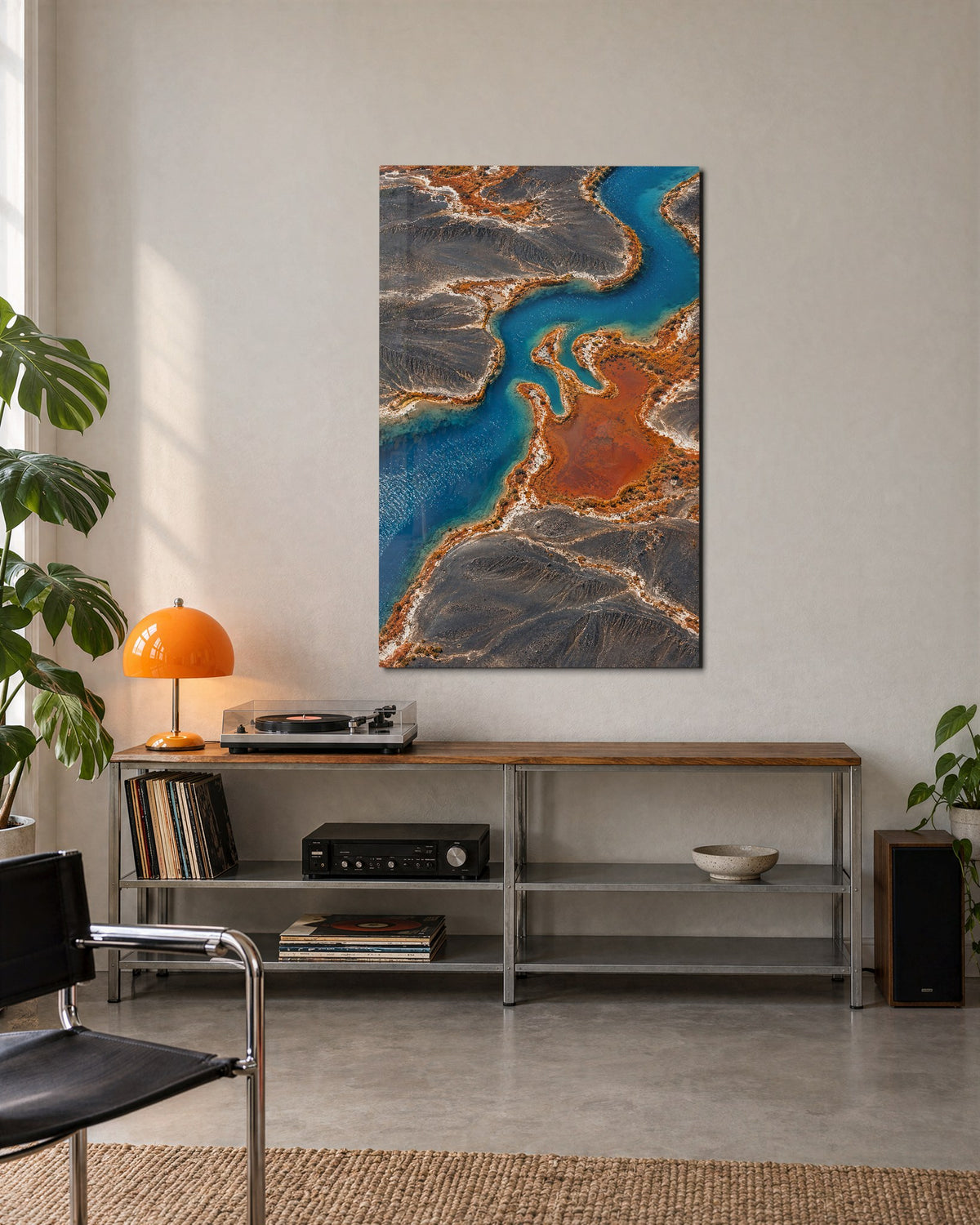 The Meander glass wall art, lifestyle view