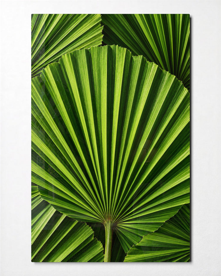 Pleated Foliage glass wall art, front view