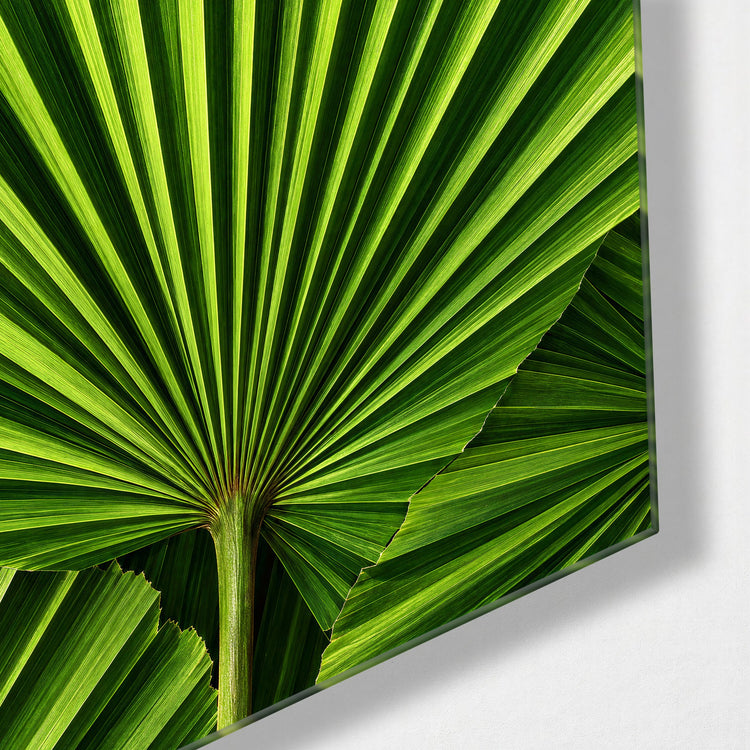 Pleated Foliage glass wall art, corner view