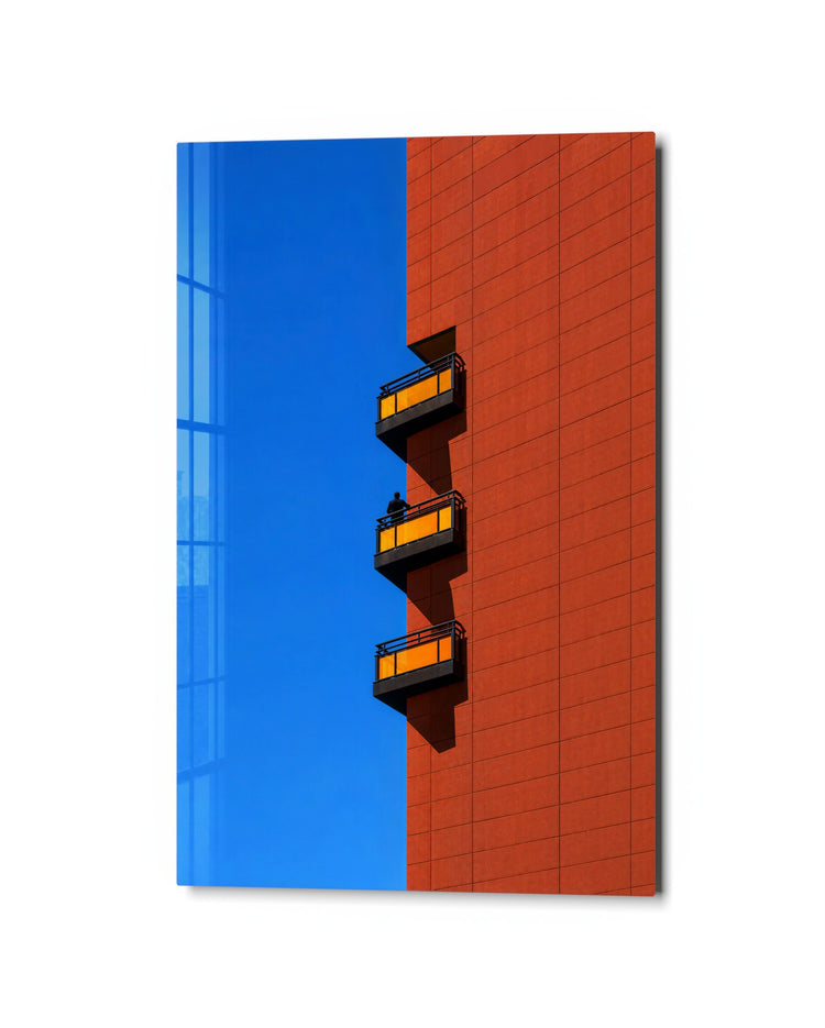 Balcony Trio glass wall art, studio view
