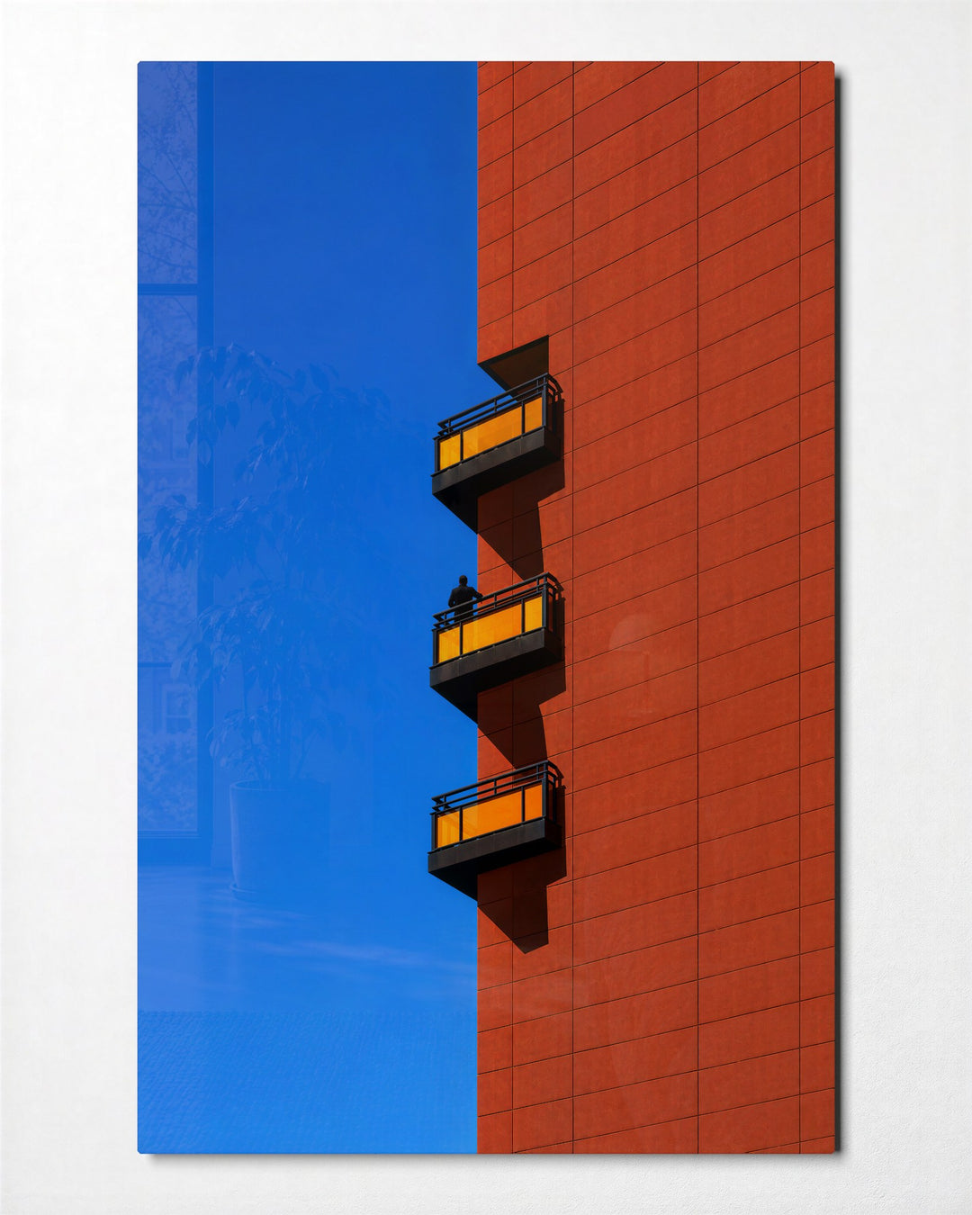 Balcony Trio glass wall art, front view