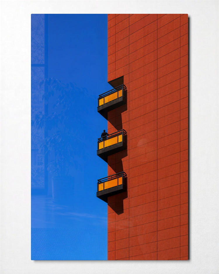 Balcony Trio glass wall art, front view