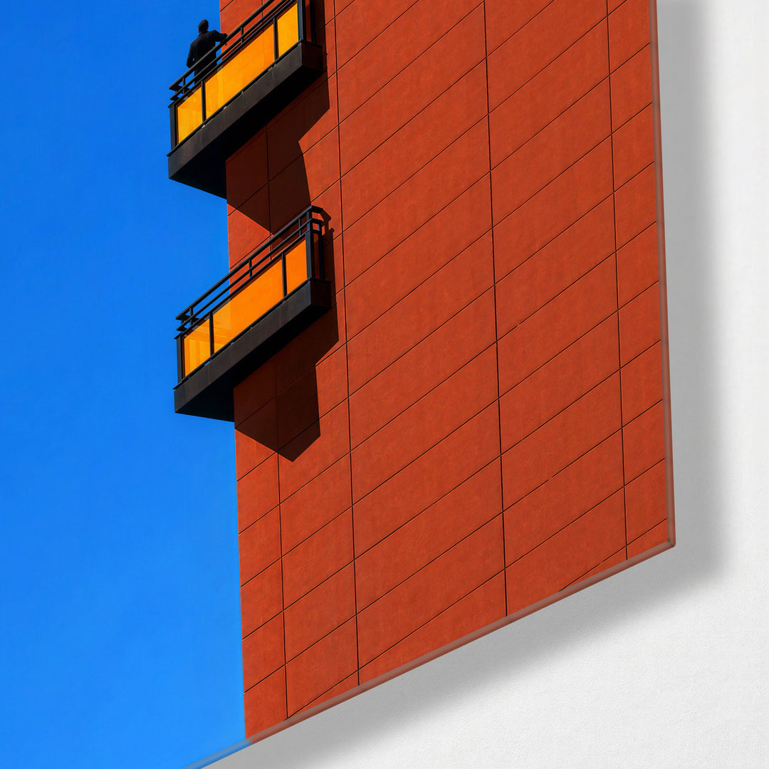 Balcony Trio glass wall art, corner view