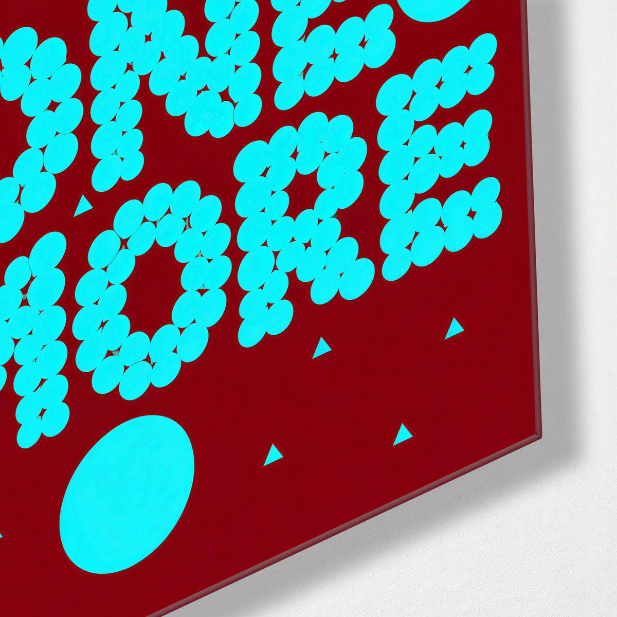 Dot by Dot glass wall art, corner view