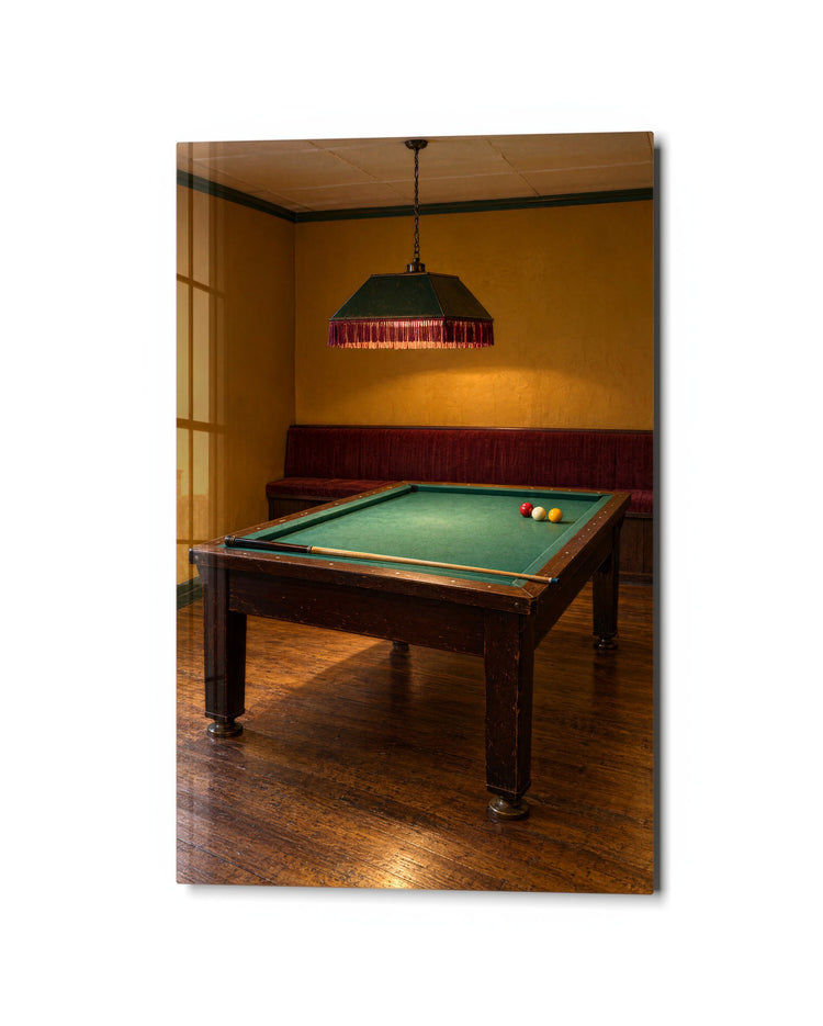 Green Baize Night glass wall art, studio view