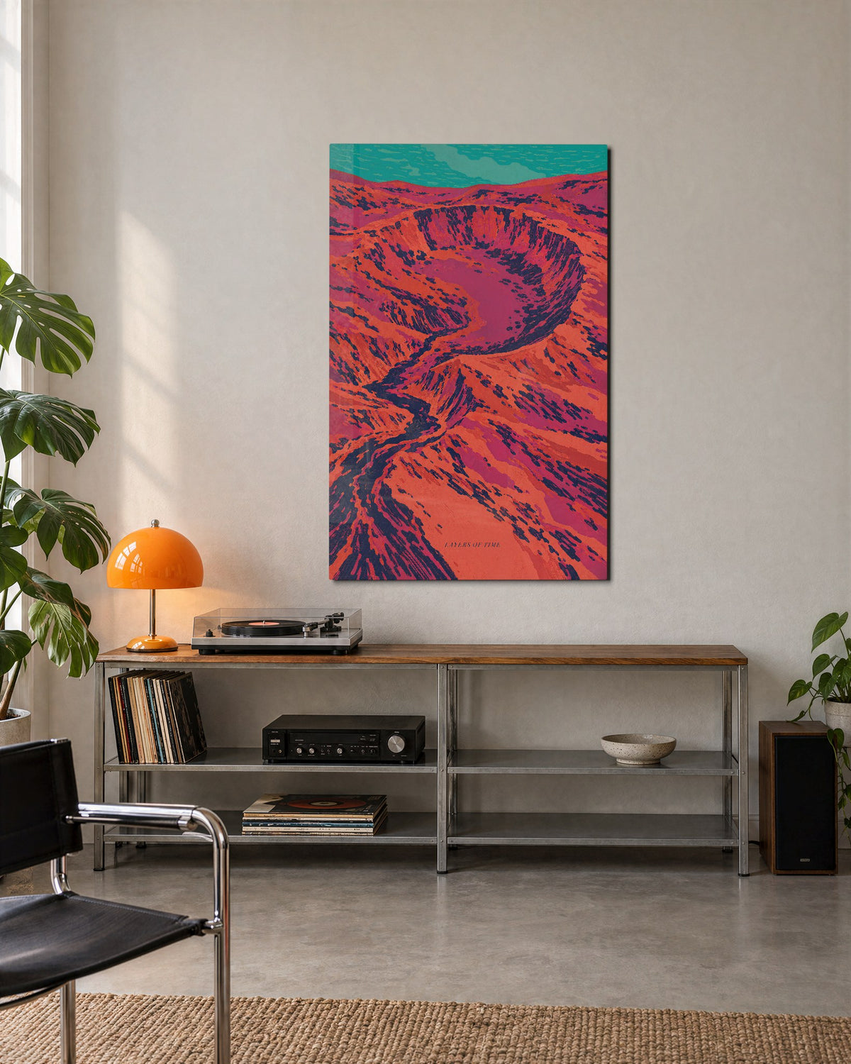 Canyon Walls, Pink and Green glass wall art, lifestyle view