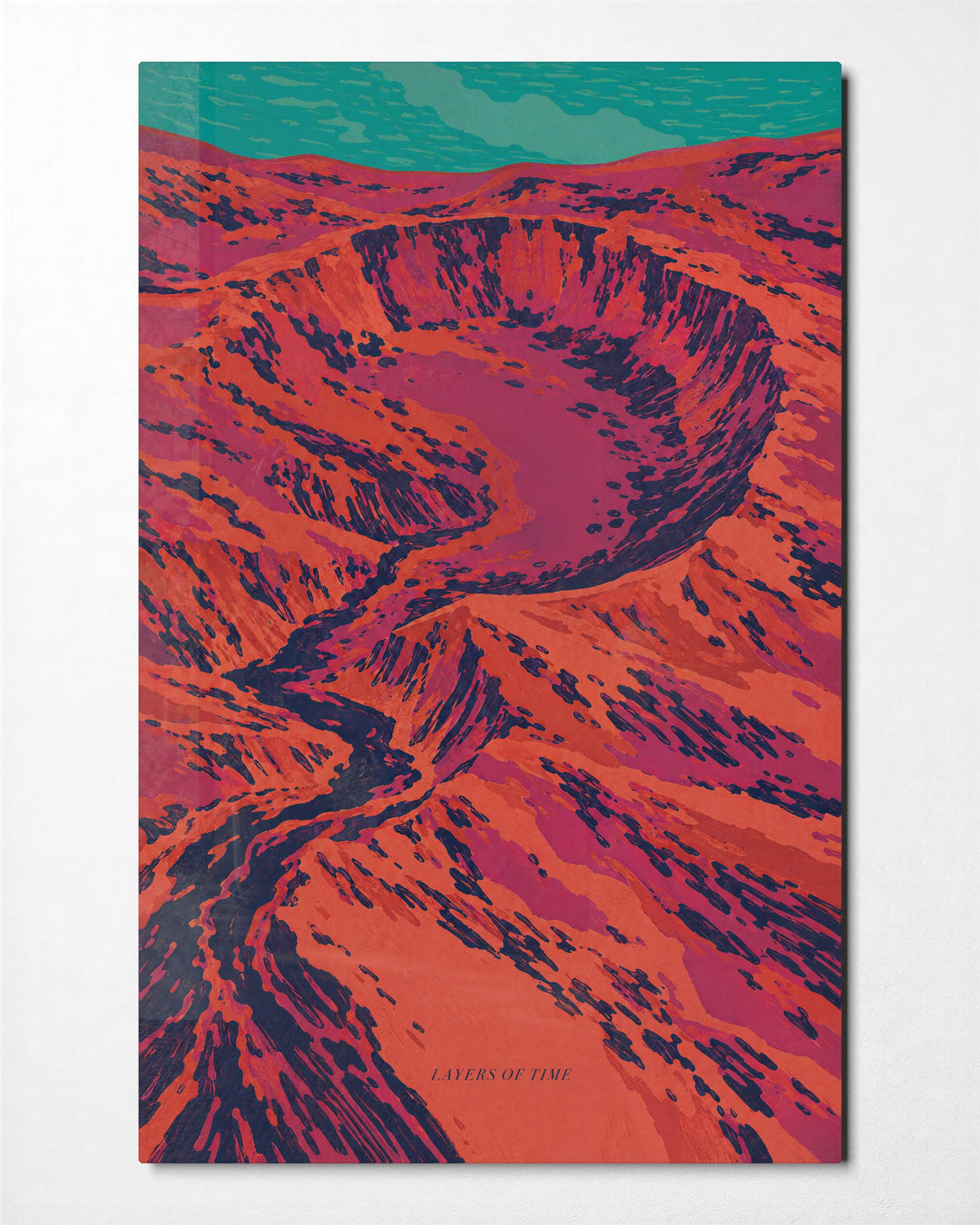 Canyon Walls, Pink and Green glass wall art, front view