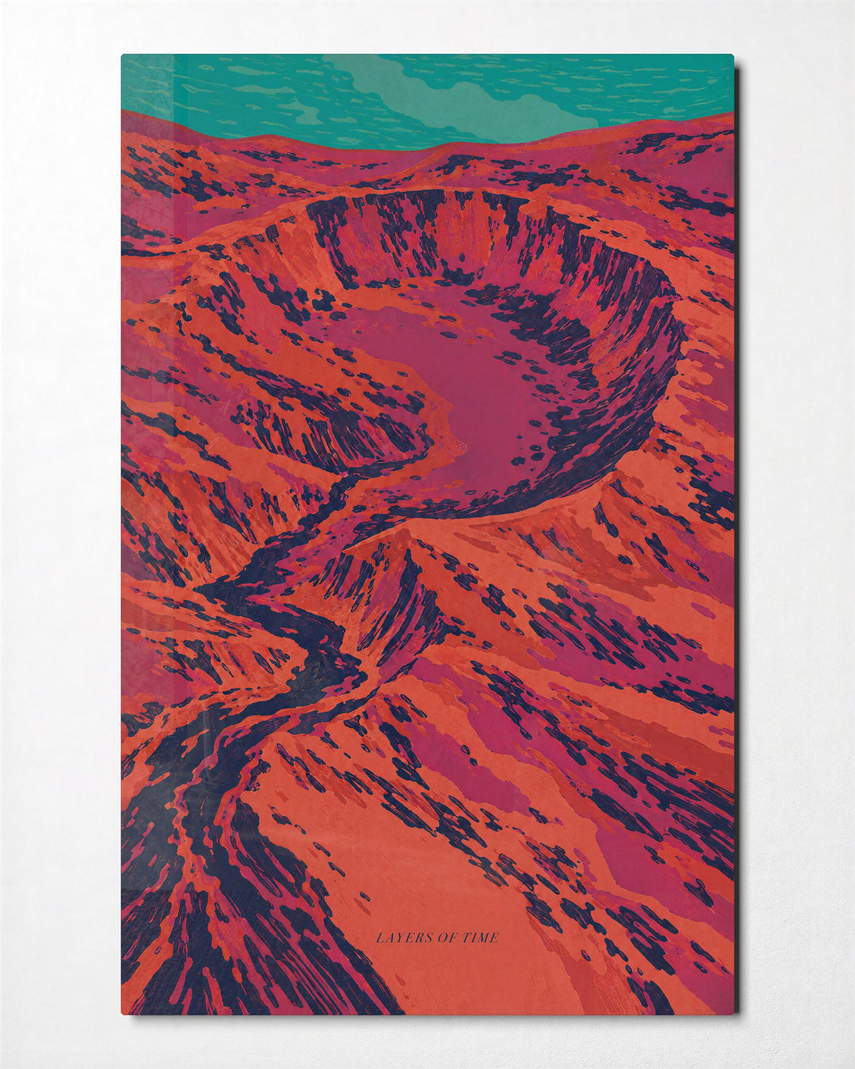 Canyon Walls, Pink and Green glass wall art, front view