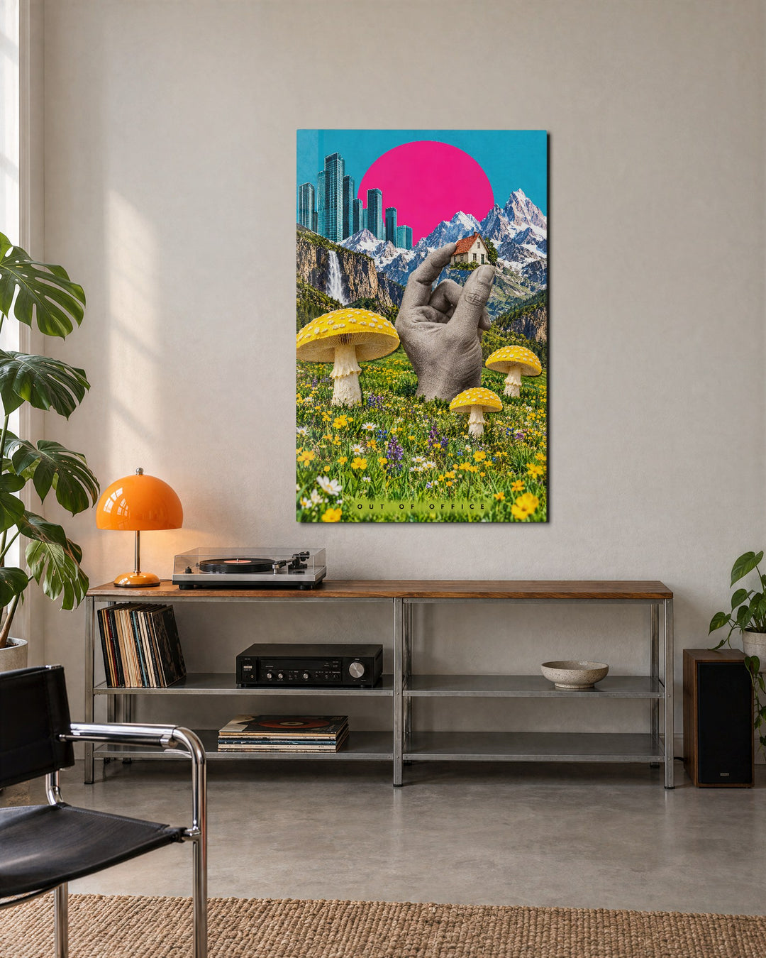Tiny House, Giant Palm glass wall art, lifestyle view
