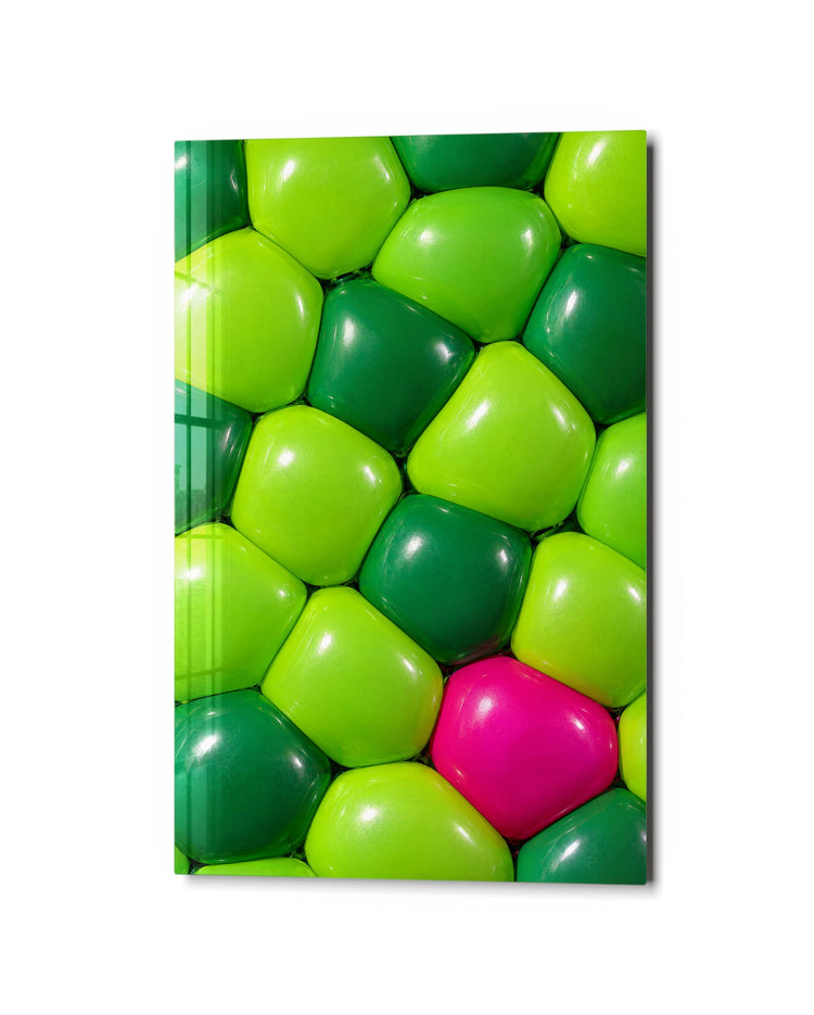 The Glossy Outlier glass wall art, studio view