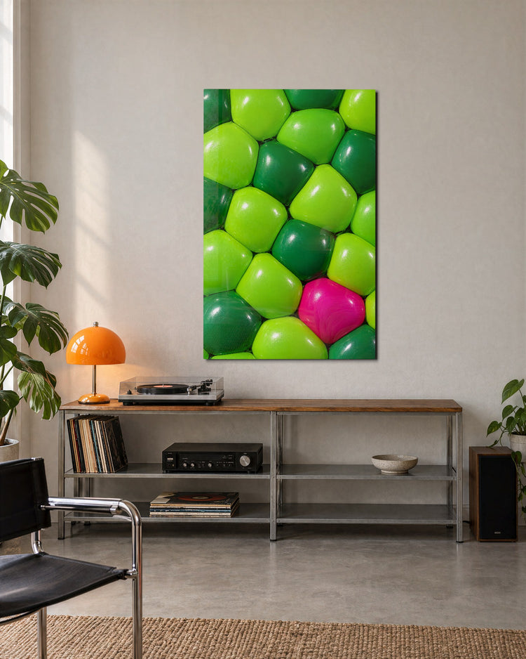 The Glossy Outlier glass wall art, lifestyle view
