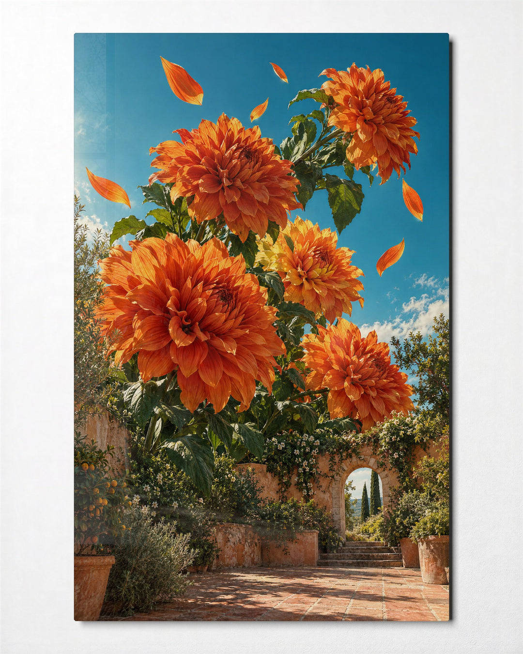 Giant Blooms, Small Plaza glass wall art, front view