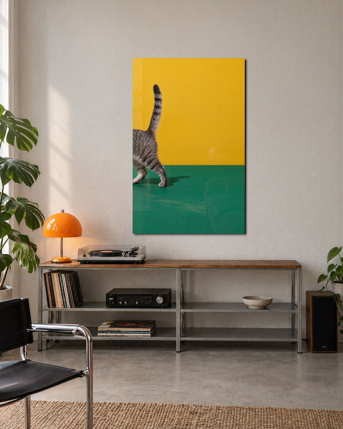 Tail First glass wall art, lifestyle view