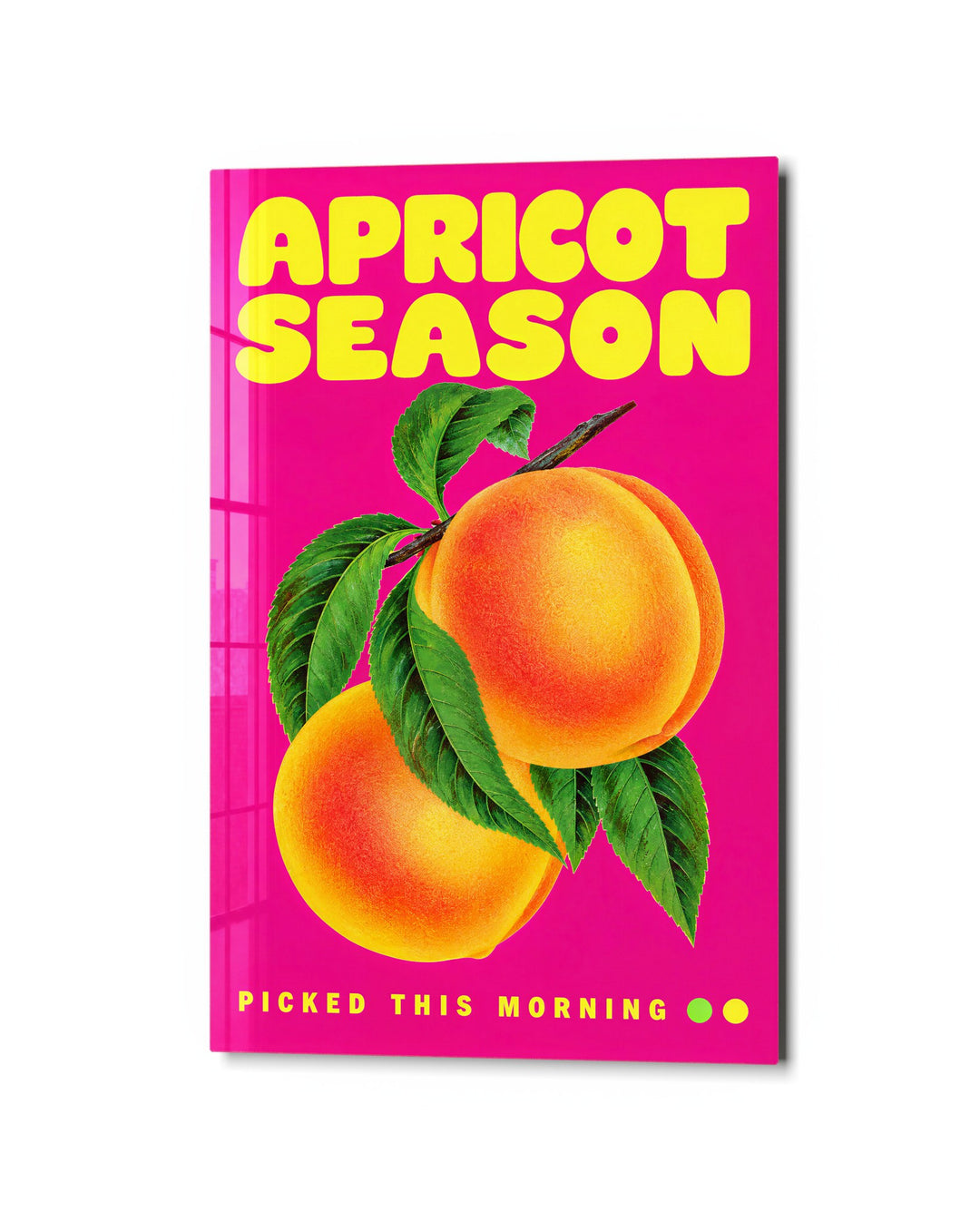 Market Day Apricots glass wall art, studio view