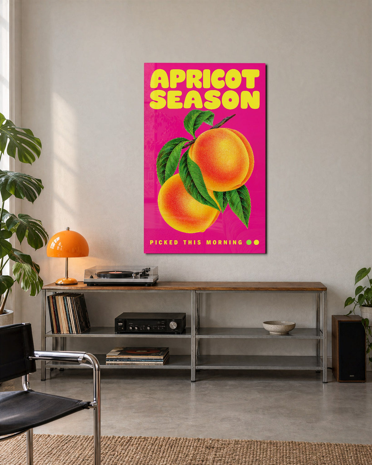 Market Day Apricots glass wall art, lifestyle view