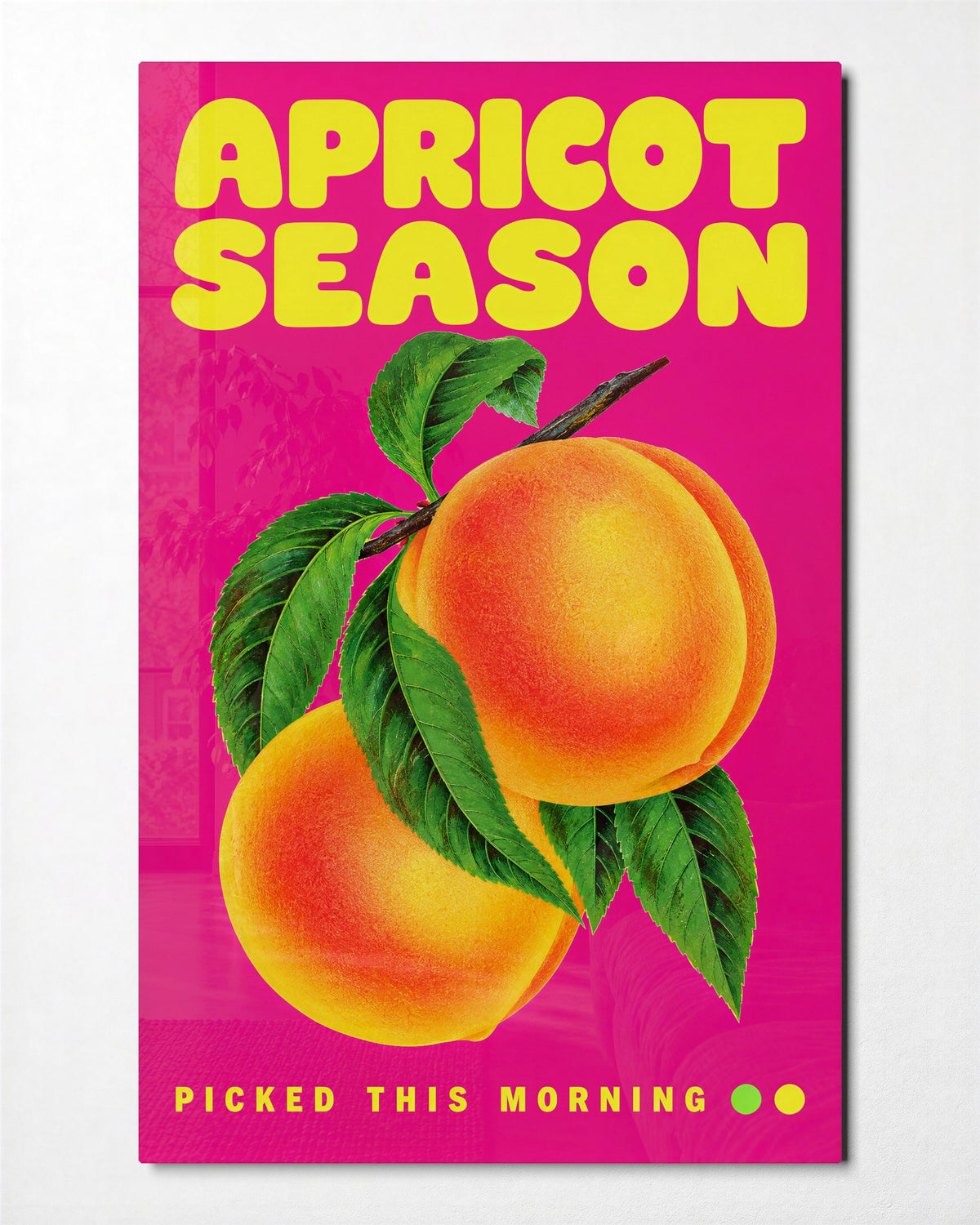Market Day Apricots glass wall art, front view