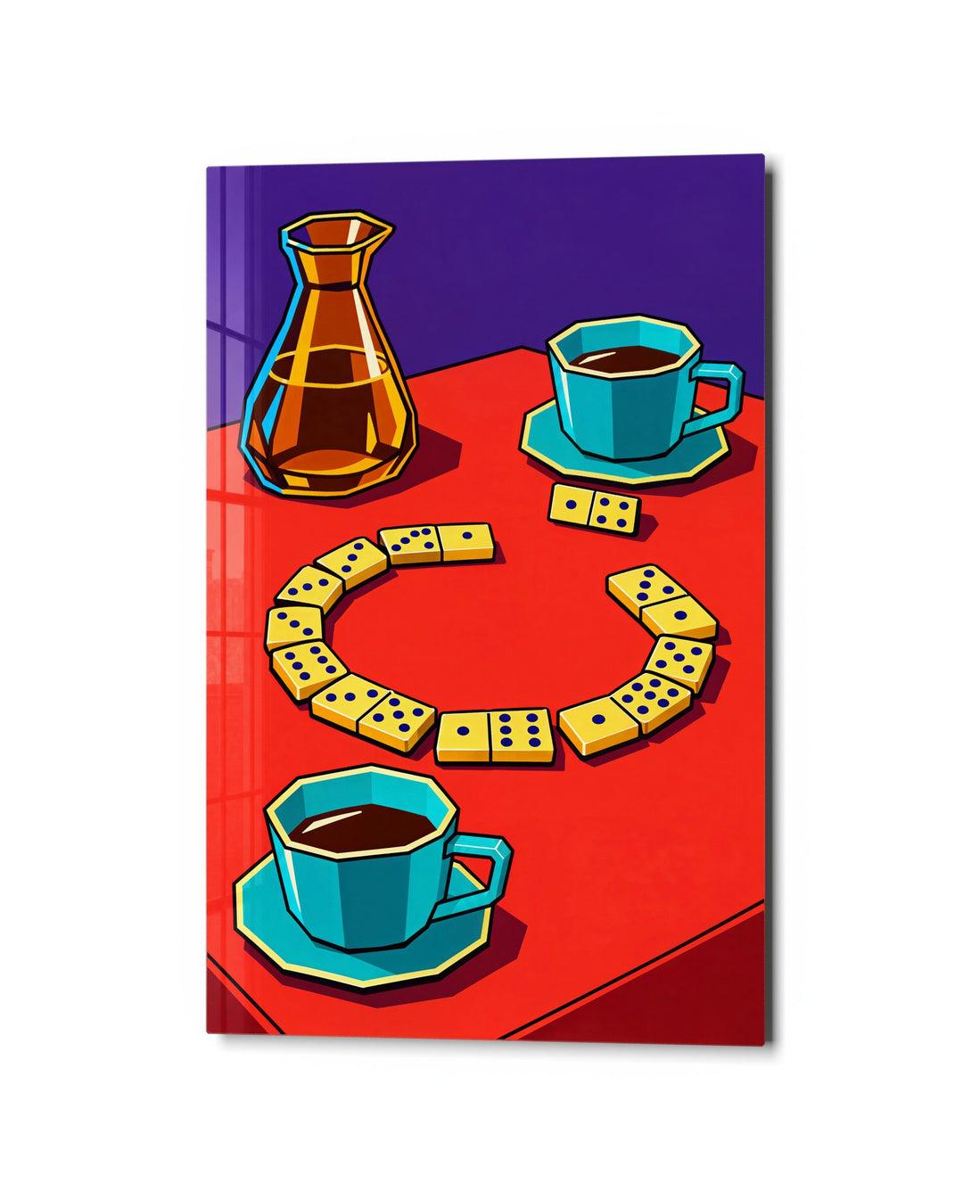 Cups Guarding the Game glass wall art, studio view