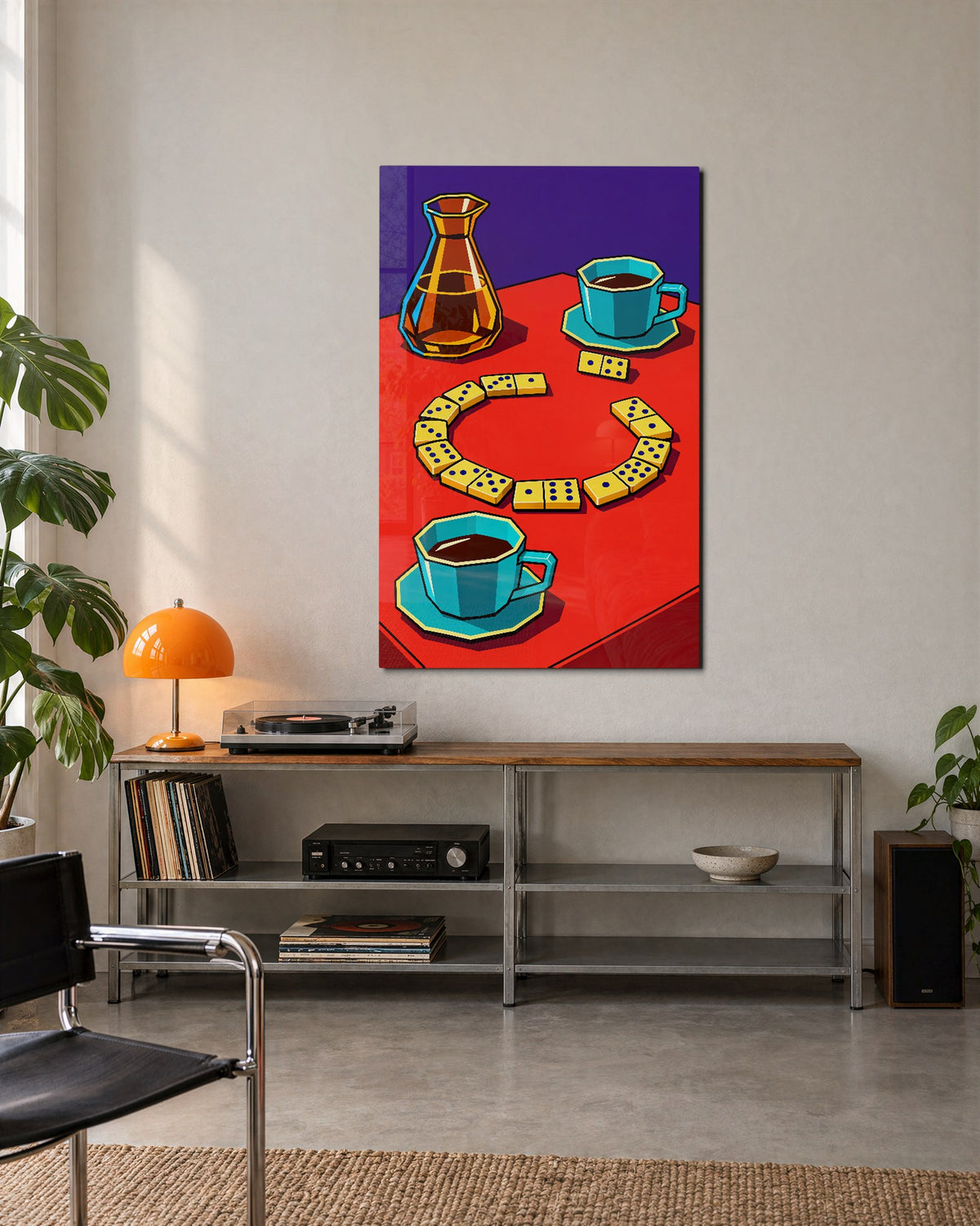 Cups Guarding the Game glass wall art, lifestyle view