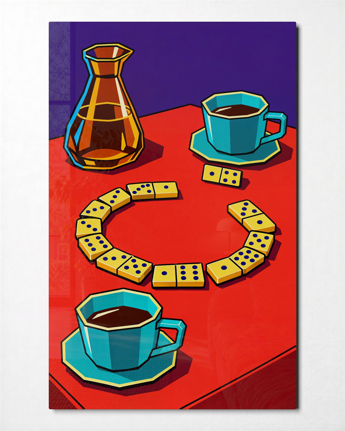 Cups Guarding the Game glass wall art, front view