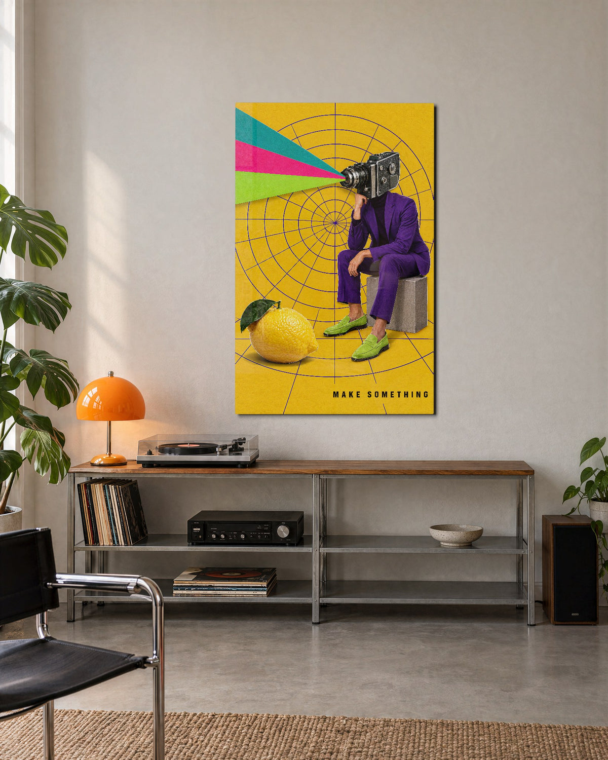 Camera Head and Lemon glass wall art, lifestyle view