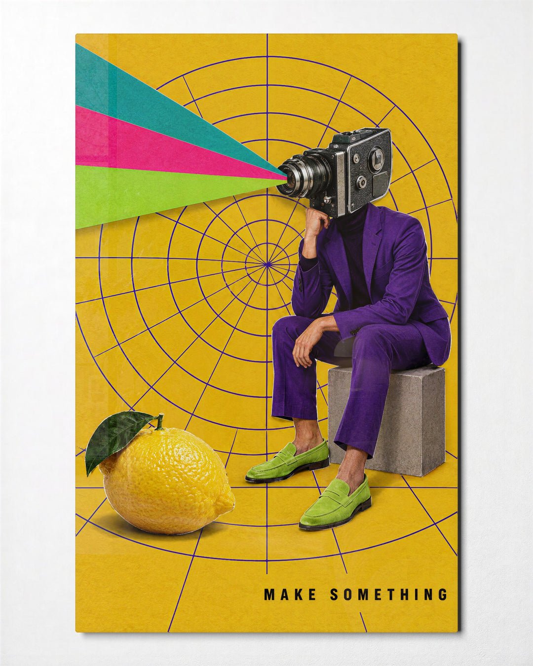 Camera Head and Lemon glass wall art, front view