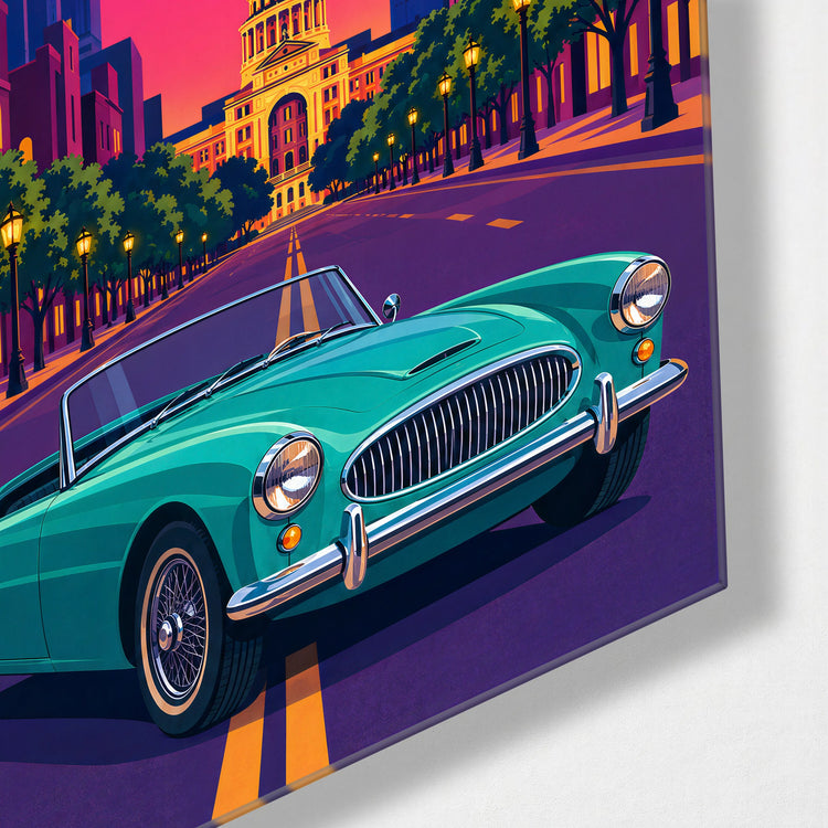 Bat Hour in Texas glass wall art, corner view
