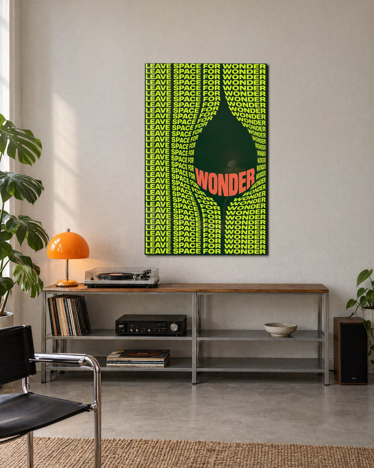 Mind the Dark Gap glass wall art, lifestyle view