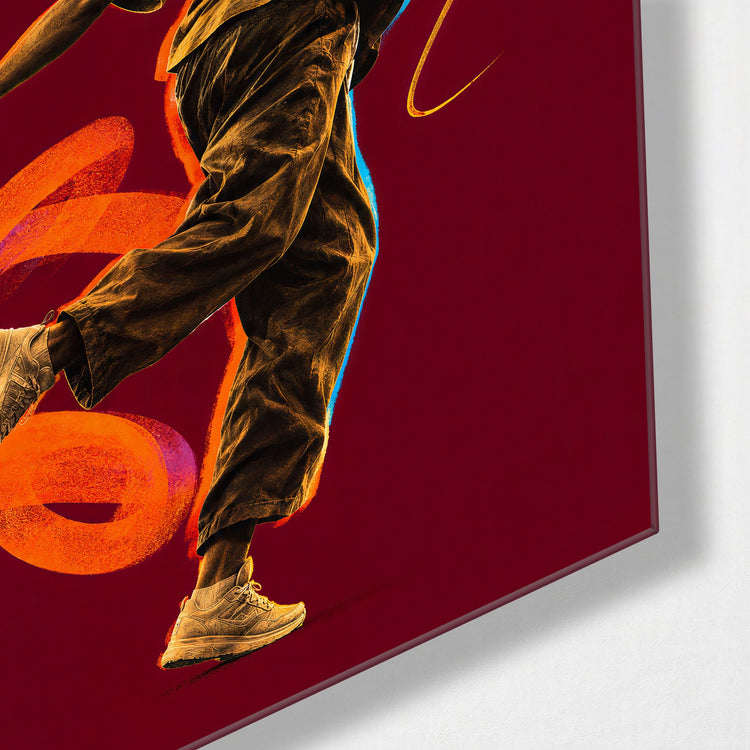 Dancer in Ribbons glass wall art, corner view