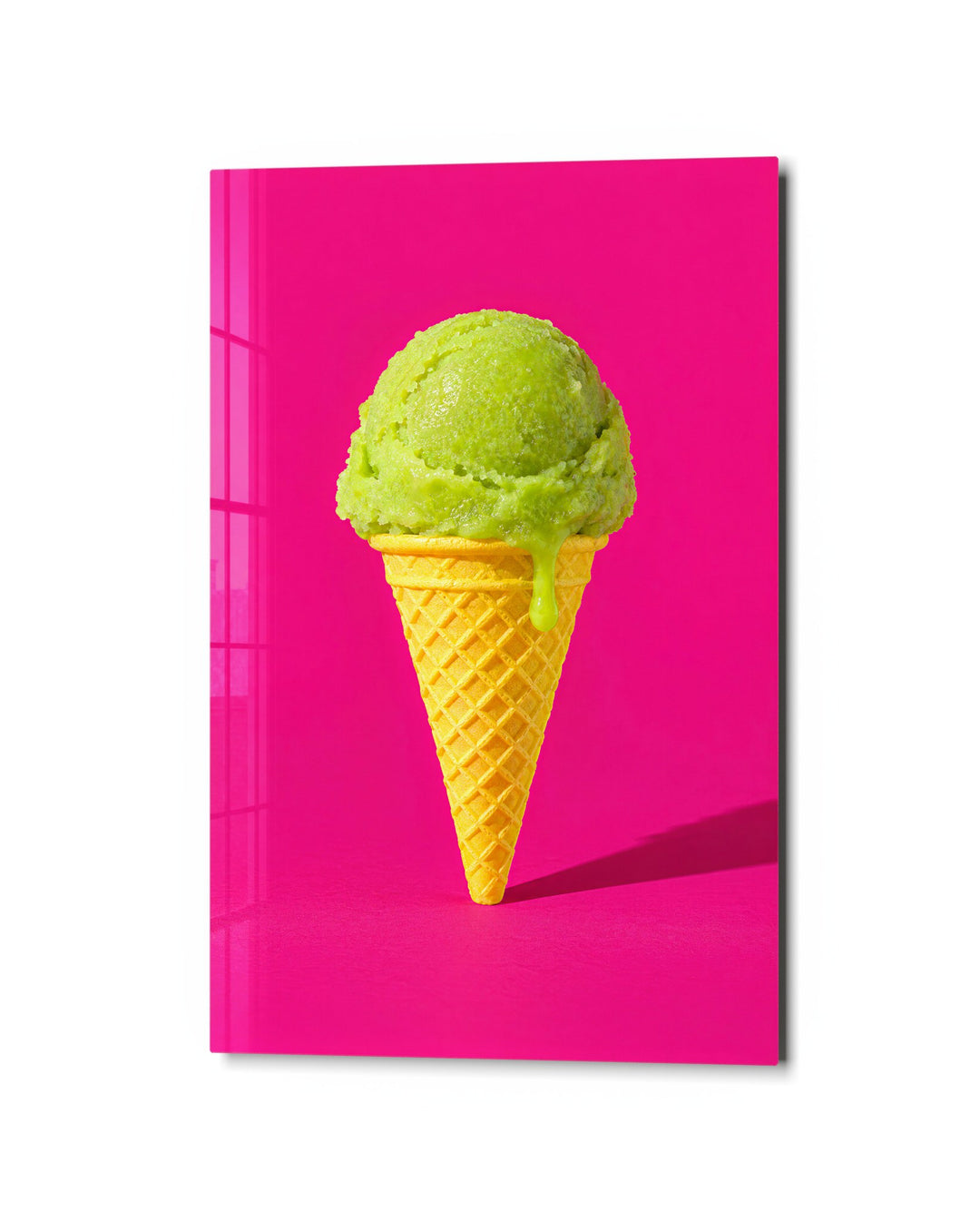 Mint Cone, Rosy Morning glass wall art, studio view