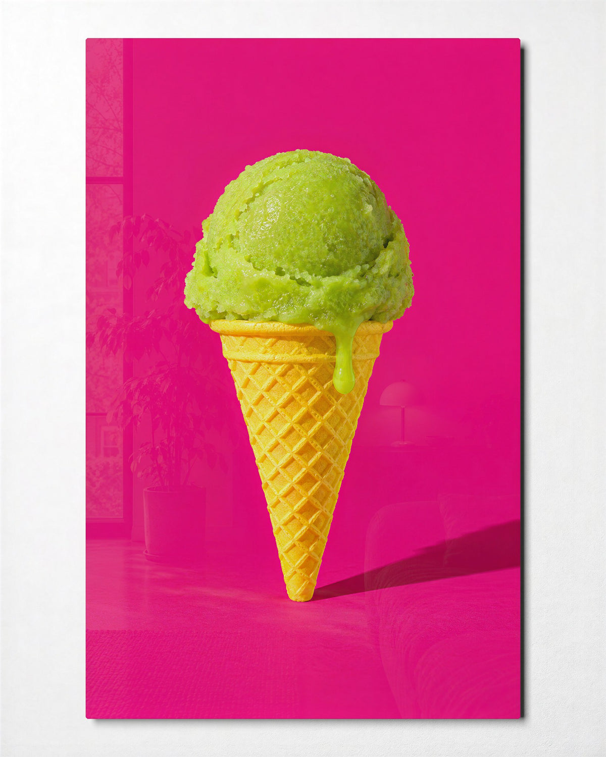 Mint Cone, Rosy Morning glass wall art, front view