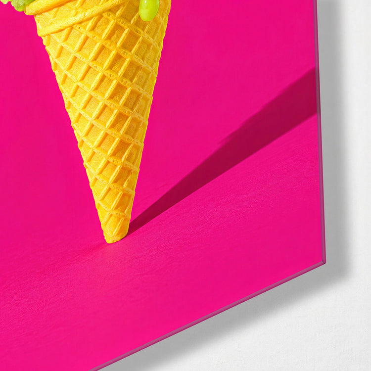 Mint Cone, Rosy Morning glass wall art, corner view