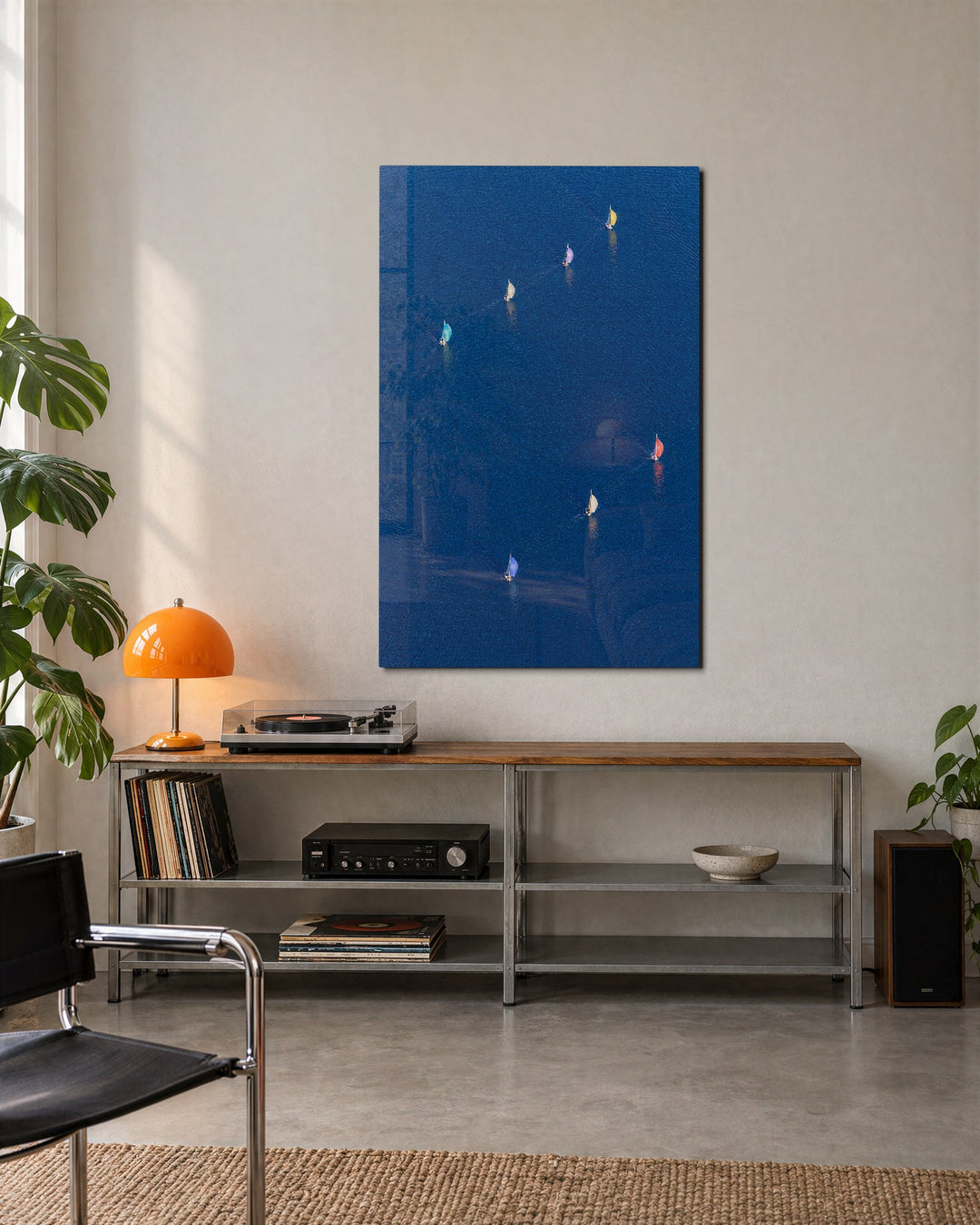 Regatta from Above glass wall art, lifestyle view