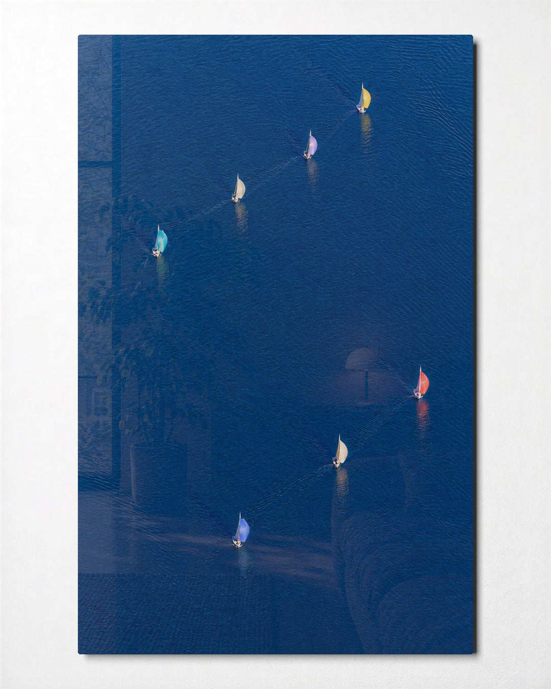 Regatta from Above glass wall art, front view
