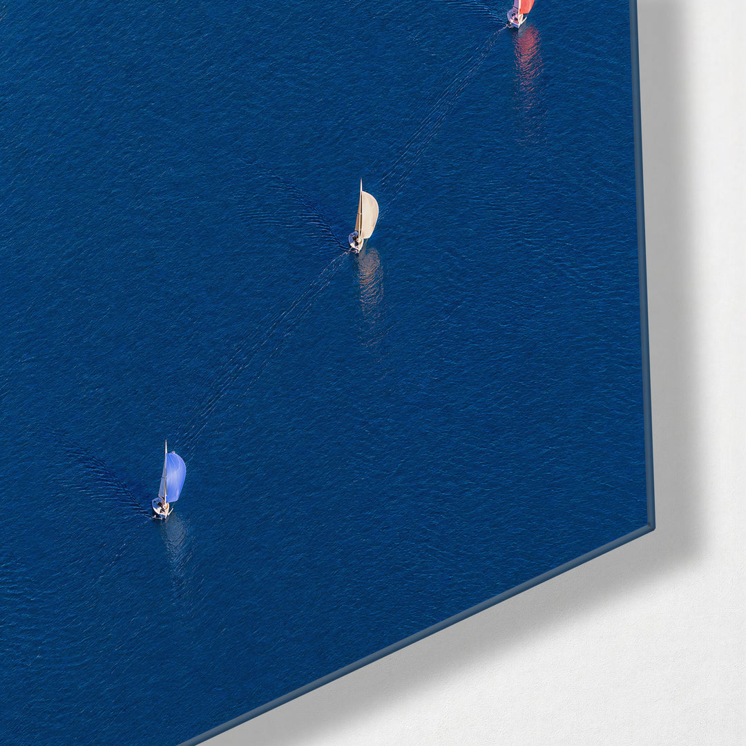 Regatta from Above glass wall art, corner view