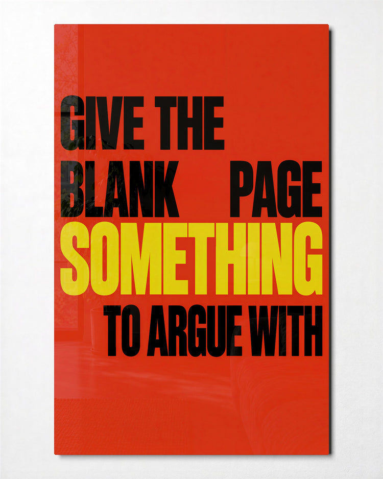 A Page to Dispute glass wall art, front view