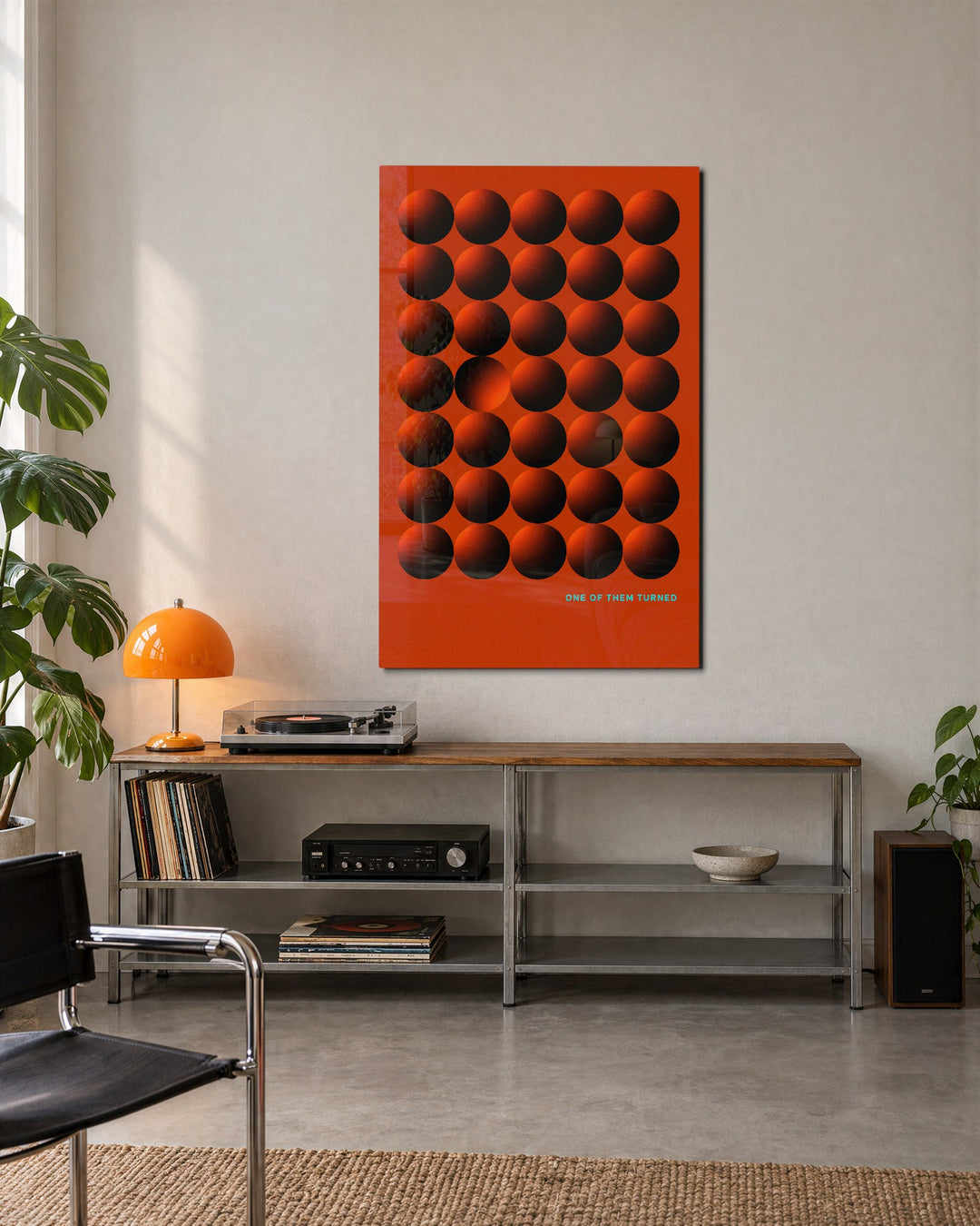 Odd Sphere Out glass wall art, lifestyle view
