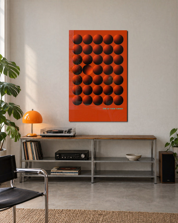 Odd Sphere Out glass wall art, lifestyle view