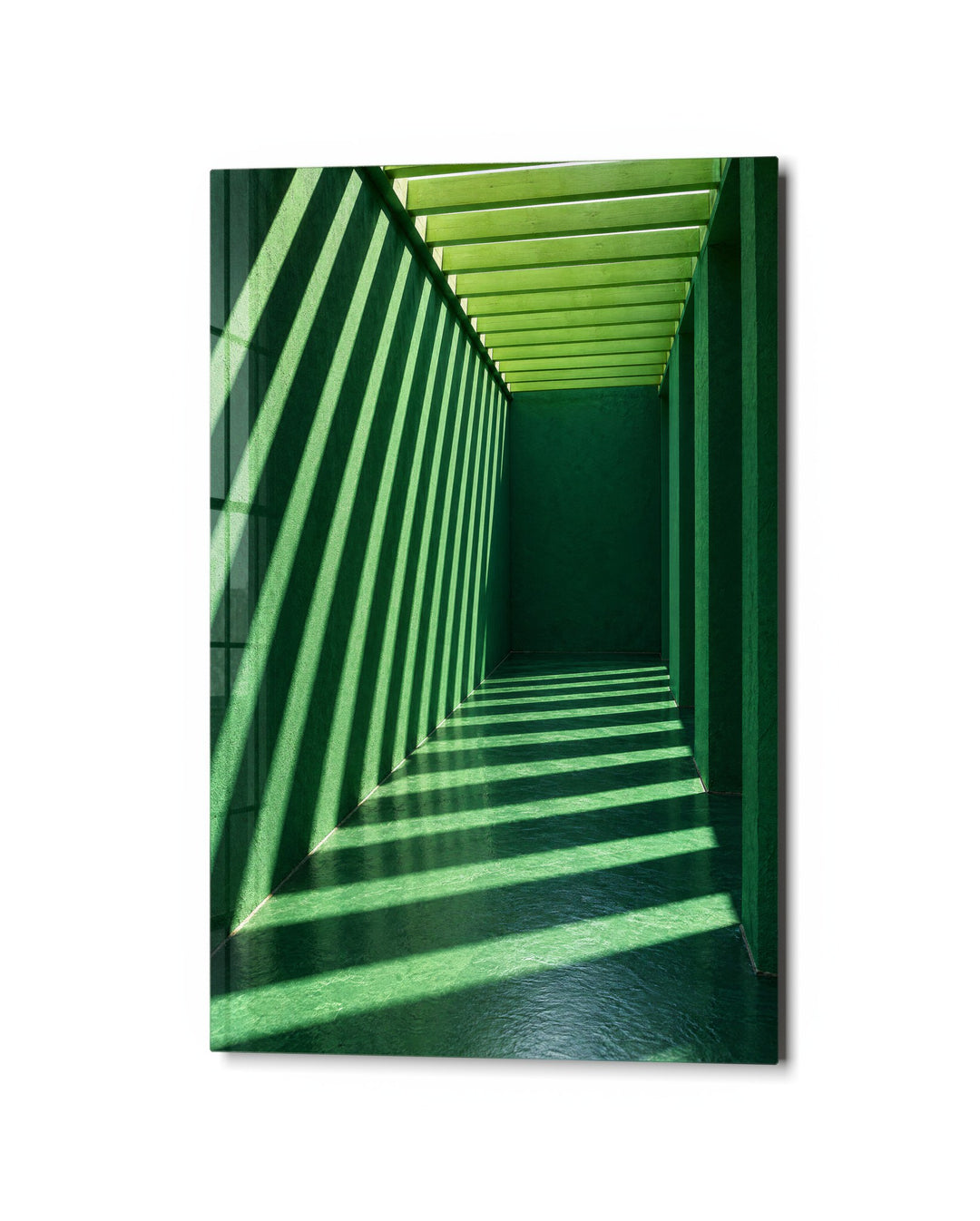 Slatted Light Corridor glass wall art, studio view