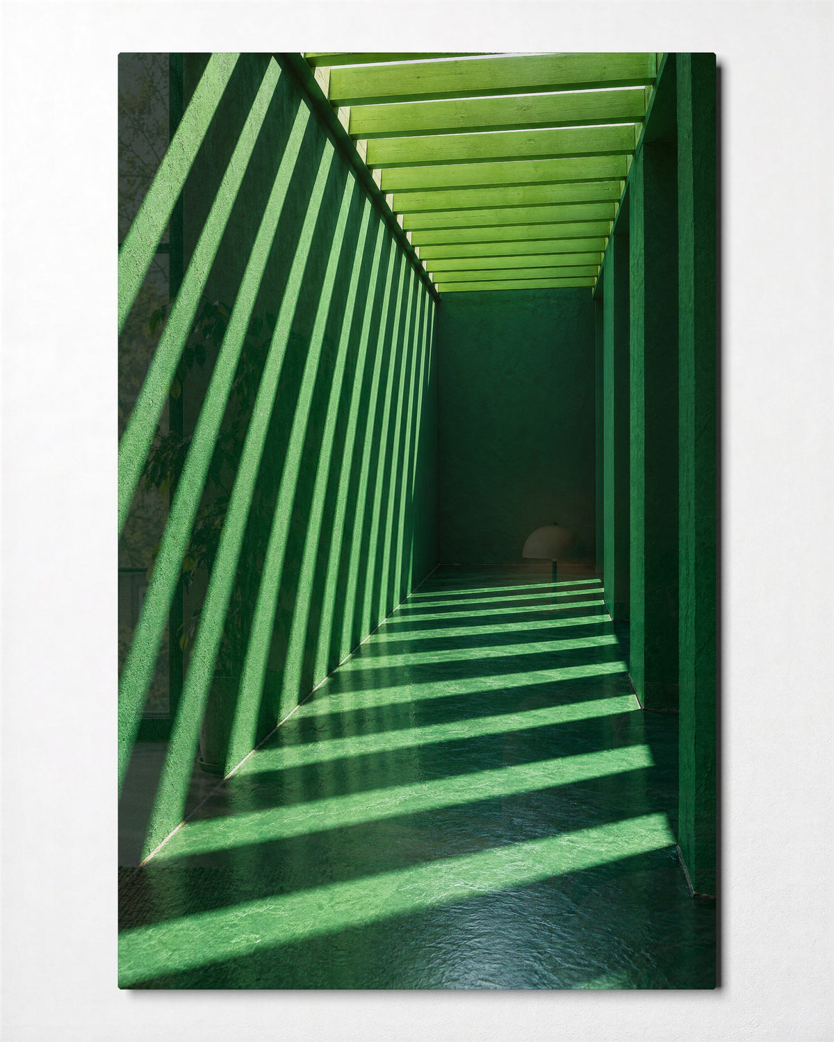 Slatted Light Corridor glass wall art, front view
