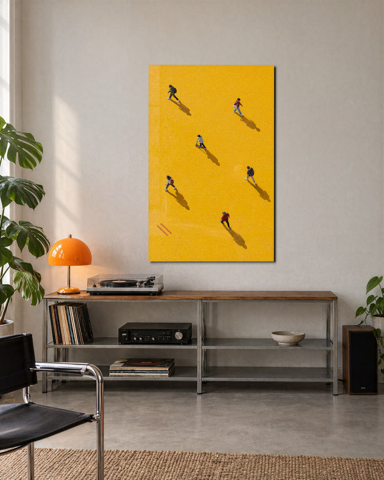 Long Shadows, Short Walks glass wall art, lifestyle view