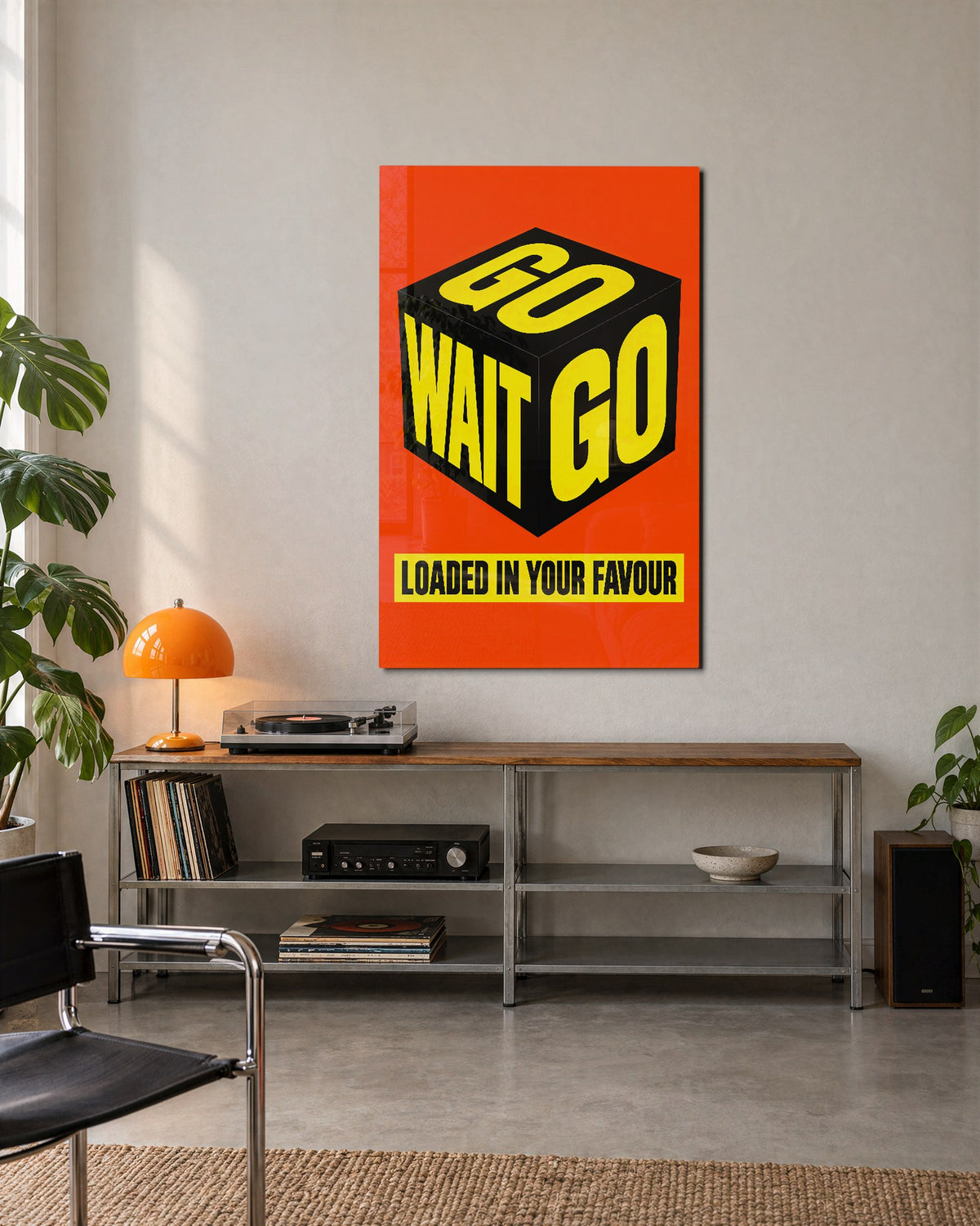 Dice Rolled Kindly glass wall art, lifestyle view