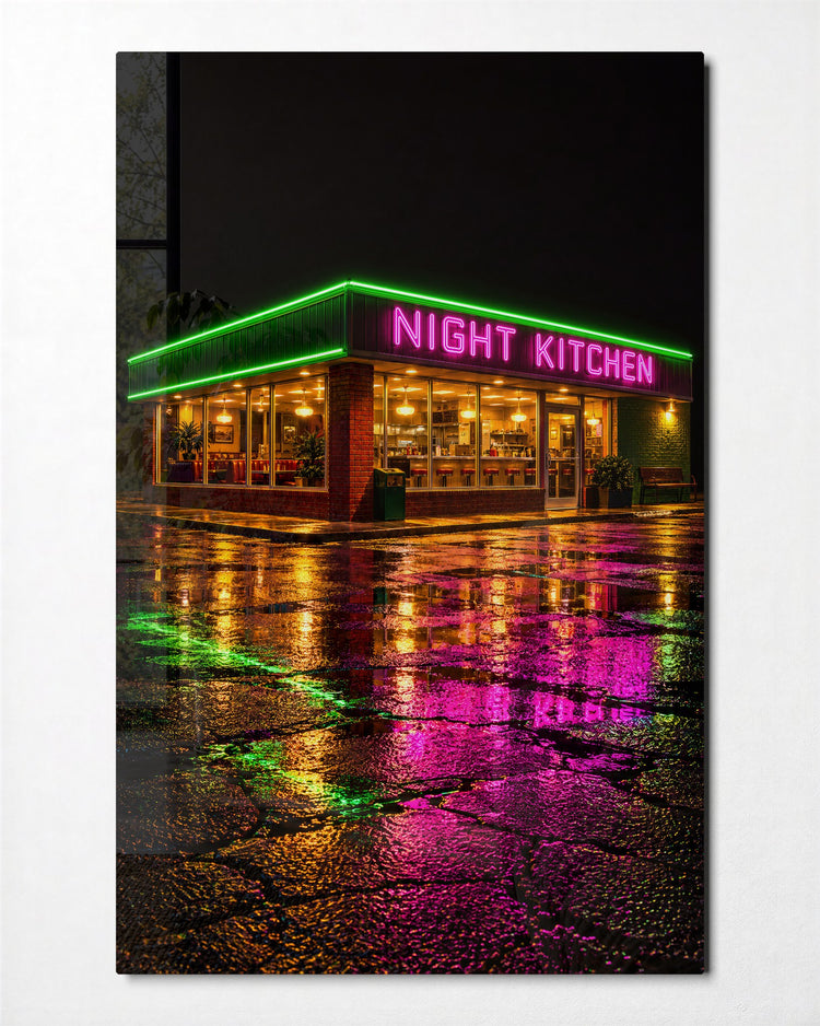 Diner After Midnight glass wall art, front view
