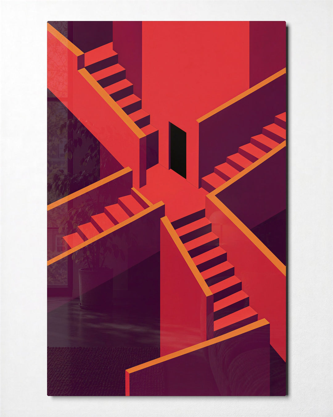 Plum Walls, Salmon Flights glass wall art, front view