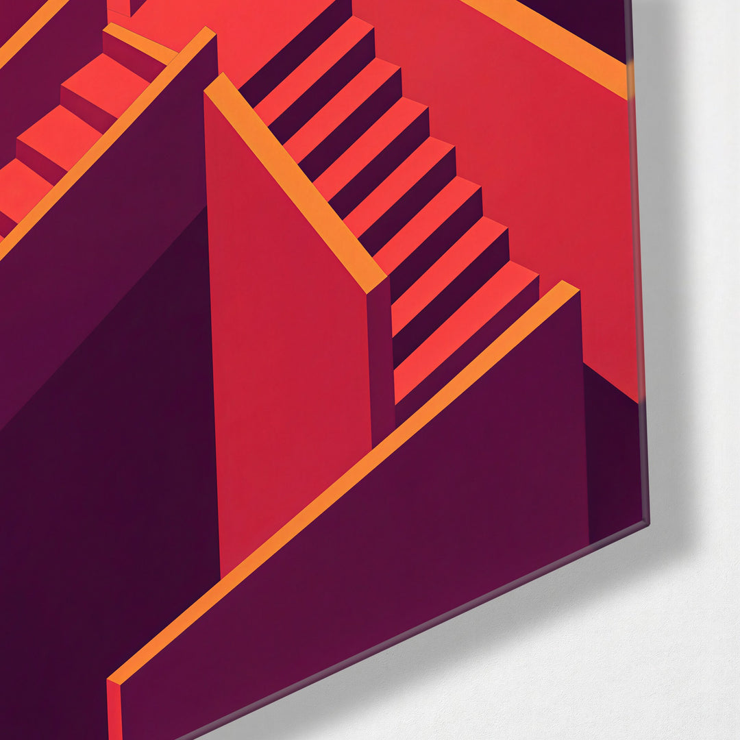 Plum Walls, Salmon Flights glass wall art, corner view