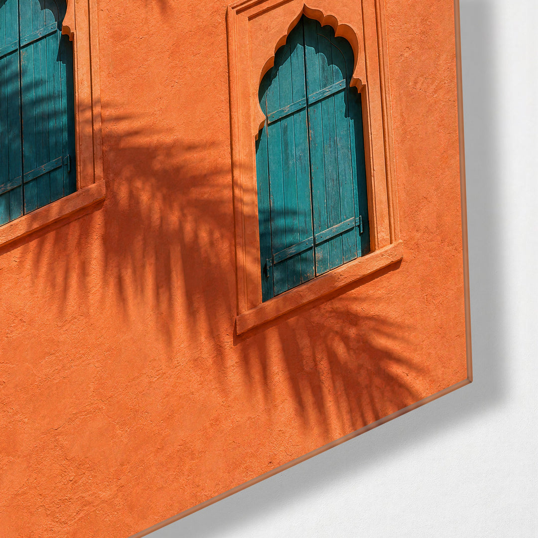 Offset Arches glass wall art, corner view