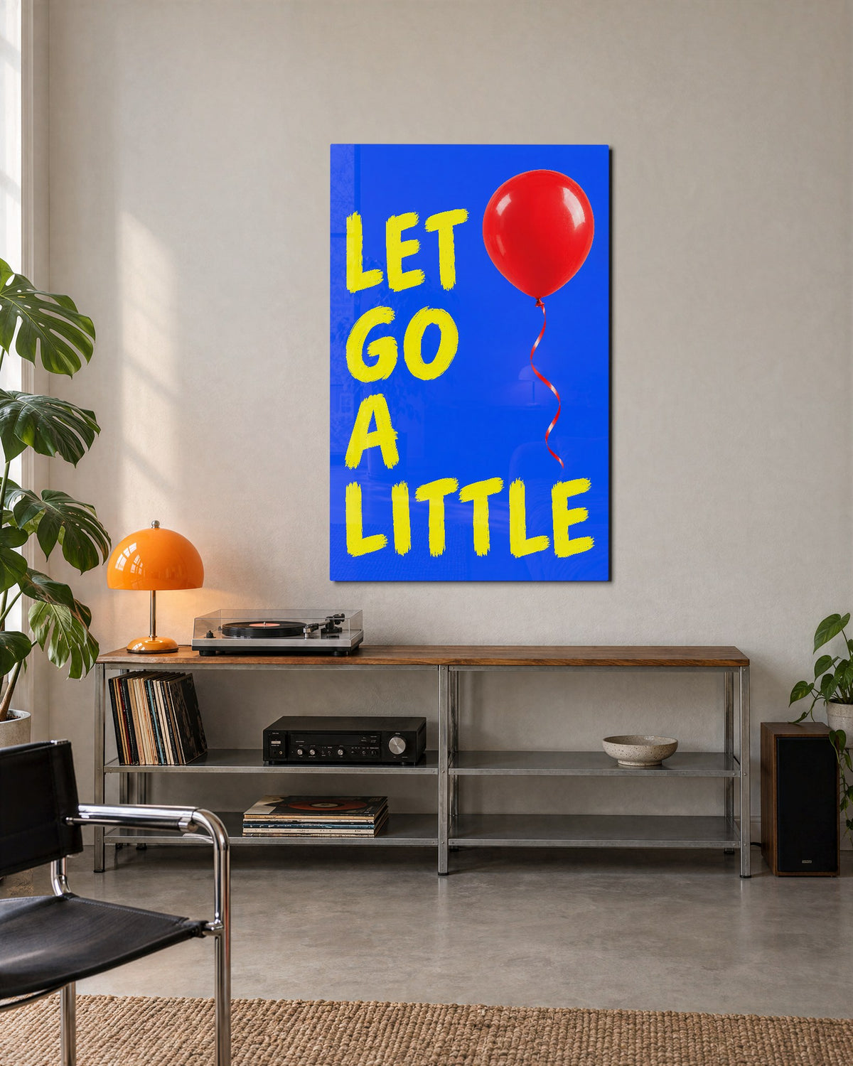 Loosen the Grip glass wall art, lifestyle view