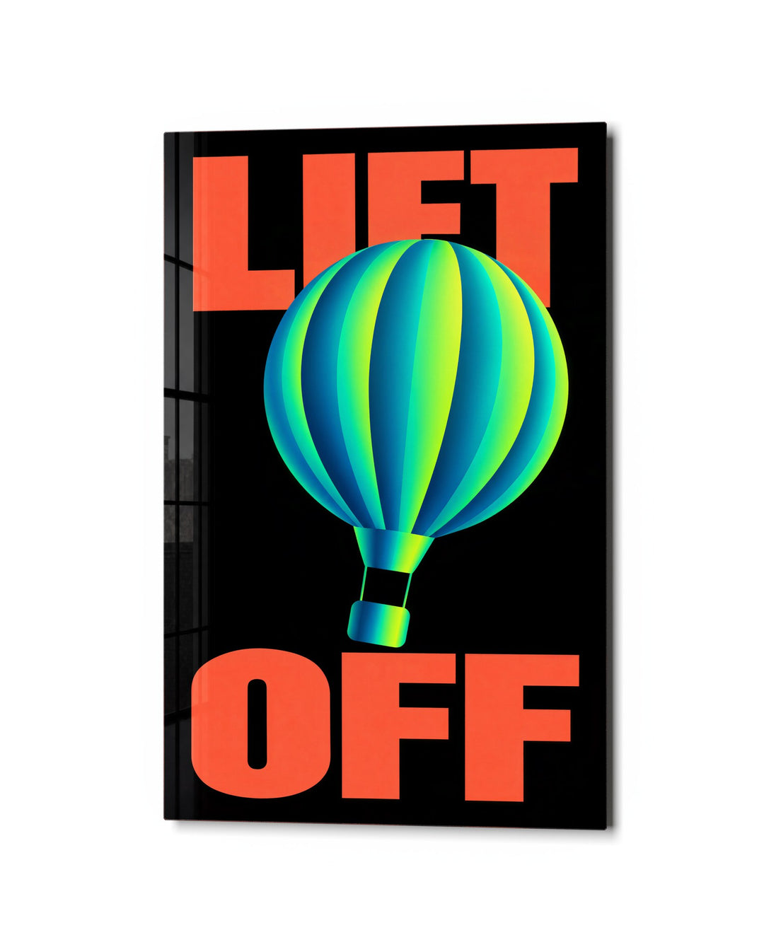 Balloon on Black glass wall art, studio view