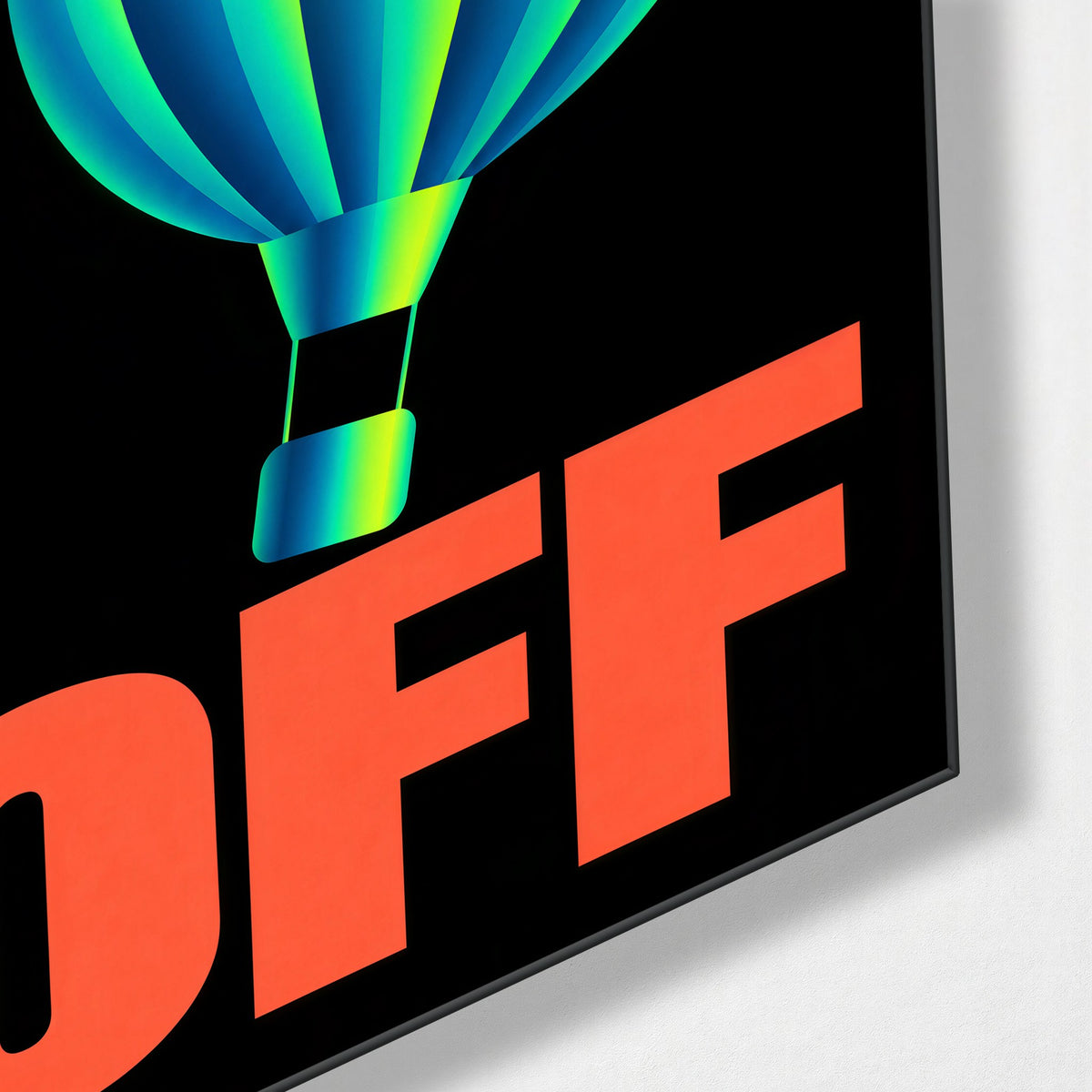 Balloon on Black glass wall art, corner view