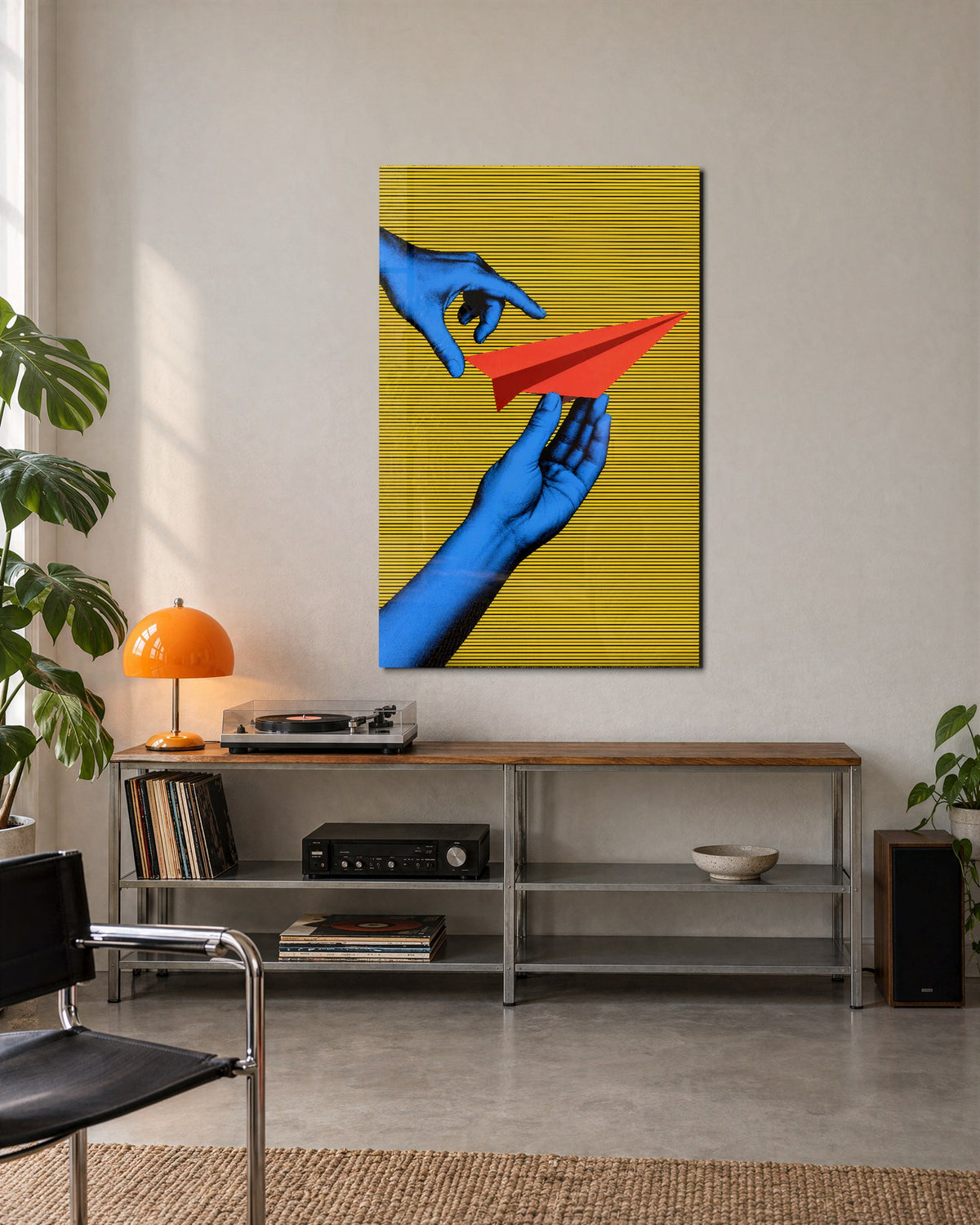 Paper Plane, Almost Gone glass wall art, lifestyle view